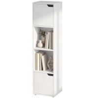 HOMCOM Étagère à livres avec 2 portes bibliothèque étroite 4 niveaux avec 2 étagères ouvertes 30x29x119 cm Blanc