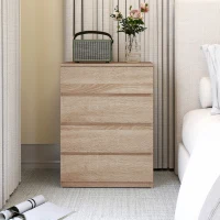 HOMCOM Cassettiera 4 Cassetti in Legno con Guide in Metallo e Maniglie Scanalate, 60x40x80 cm, color Faggio(m-8)