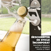 Outsunny Troller pentru Grătar de Exterior cu Blat din Oțel Inoxidabil, 4 Cârlige, Mâner și Roți Blocabile, Negru(m-7)