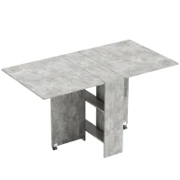 HOMCOM 80-140 cm Folding Dining Table for 4-6 People, Drop Leaf Table with 2-Tier Shelves, Rolling Casters, for Small Spaces, Kitchen, Flat, Dining Room, Cement Grey(m-1)