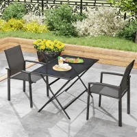 Outsunny Conjunto de 2 Cadeiras de Jardim Empilháveis de Exterior Respiráveis com Apoios de Braços Alumínio 56x58x89 cm Cinza Escuro(m-4)