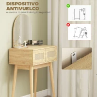 HOMCOM Tocador de Maquillaje con Espejo Arqueado 2 Cajones con Frontal de Ratán para Espacios Pequeños Natural(m-6)