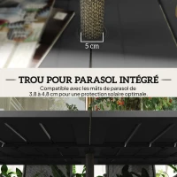 Outsunny Table de jardin pour 4 à 6 personnes, table à manger extérieure trou pour parasol plateau à lattes 150 x 90 x 73 cm noir(m-5)