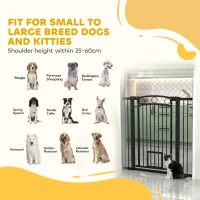 PawHut 106 cm Wysoka Bramka dla Zwierząt z Regulowaną Szerokością, Wbudowane Drzwiczki dla Kota, dla Schodów i Drzwiowych Ram, Czarna(m-9)