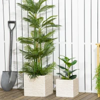 Outsunny Lot de 2 pots de fleurs empilables en oxyde de magnésium avec trou de drainage pour intérieure extérieur beige(m-10)