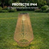 Outsunny Lampă Solară Impermeabilă cu Aprindere Automată, din Ratan și Oțel, 35x35x55 cm, Galben(m-7)
