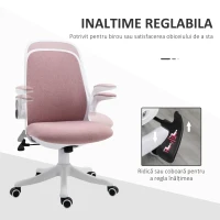 Vinsetto Scaun de Birou Ergonomic Reglabil pe Înălțime, din Material cu Efect de Catifea, 62.5x60x94-104 cm, Alb și Roz(m-4)