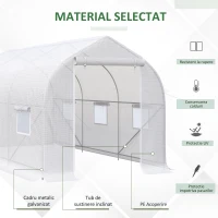 Outsunny Seră Tip Tunel Anti-UV cu 6 Ferestre cu Plasă și Intrare Rulabilă, Metal și PE, 4x2x2 m, Alb(m-4)