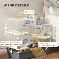 PawHut Cușcă pentru hamster pitic, 4 nivele, sistem de tuneluri, căsuță, accesorii, deschidere superioară, 78 x 45 x 73 cm, Gri(m-4)