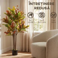 HOMCOM Plantă Artificială Croton cu 139 Frunze Modelabile și Ghiveci Alb din PP și Ciment, Plantă Falsă din PEVA și Lemn, 55x55x120 cm, Multicolor(m-5)