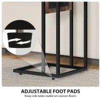 HOMCOM C Shaped Side Table with Charging Station and Foldable Top - Rustic Brown(m-7)