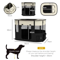PawHut Parc pliabil pentru câini, pisici și animale mici din țesătură Oxford cu depozitare 94 x 74 x 60 cm alb crem și negru(m-3)