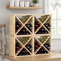 HOMCOM 24 Bottles Wine Rack, Solid Wood Wine Holder Stand, Natural Wood Finish(m-9)
