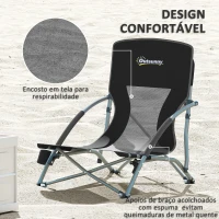 Outsunny Conjunto de 2 Cadeiras de Praia Dobráveis e Leves com Encosto de Malha Apoios de Braços e Bolsa 58x55x62 cm Preto(m-5)