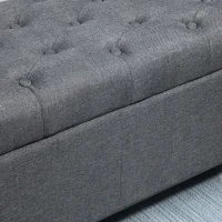 HOMCOM bancă cu spațiu de depozitare banchetă tapițată cu aspect de in, bancă cu picioare din lemn, bancă-ladă pentru living dormitor hol 100 x 40 x 44 cm Gri închis(m-3)