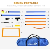PawHut Set Agility Dog con Anello e Barra per Salto, Paletti Slalom, Fischietto, Palline e Borsa, Arancione(m-7)