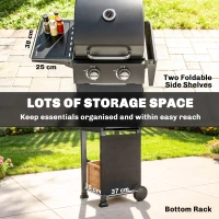 Outsunny Grill gazowy 5,4 kW, 2 palniki, stalowy wózek grillowy z termometrem, chromowany ruszt i półka do podgrzewania(m-7)