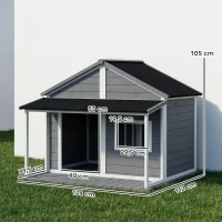 PawHut Casinha para Cães Externa com Varanda e Telhado Betuminoso Madeira 124 x 112 x 105 cm Cinza(m-3)