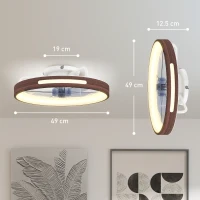HOMCOM Ventilatore da soffitto LED 40W con motore DC e telecomando, 6 velocità, Teak(m-3)