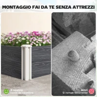 Outsunny Fioriera da Esterno in Vinile con Fondo Aperto e Design a Incastro, 102x102x33 cm, Grigio Scuro(m-4)