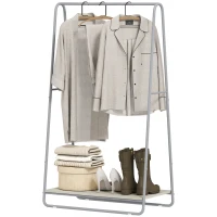 HOMCOM Appendiabiti 3 in 1 con scarpiera e barre appendiabiti, Legno naturale e Grigio(m-6)