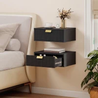 HOMCOM Modern Floating Nightstands Set of 2, Wall Mounted Bedside Tables with Wave Drawer Black(m-2)