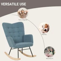 HOMCOM Fotel bujany, bujak z imitacją wełny owczej, podłokietnikami i wysokim oparciem, nowoczesny fotel relaksacyjny do salonu i sypialni, do 120 kg, jasnoniebieski(m-6)