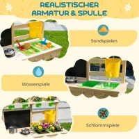 AIYAPLAY Matschküche Kinder Outdoor, Spielküche aus Holz mit Spüle Herd Pflanztöpfen Tafel für 3-6 Jahre 77x32x95 cm Naturholz(m-4)