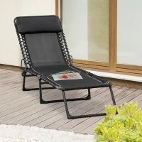 Outsunny Bain de soleil transat pliable dossier inclinable multi-positions têtière fournie métal époxy textilène noir(m-10)