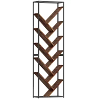 HOMCOM 10 Shelf Industrial-Style Bookshelf - Black/Brown(m-1)