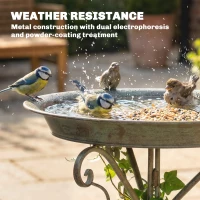 Outsunny Poidełko z figurką ptaka i ozdobnym stojakiem, vintage'owa miska dla ptaków do ogrodu, zielona(m-6)