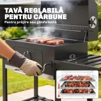 Outsunny grătar pe cărbune, grilă reglabilă, rafturi rabatabile, termometru.(m-5)