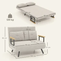 HOMCOM Canapea extensibilă 3 în 1 din material cu efect de catifea, cu spătar reglabil și 2 perne, 102x73x81 cm, bej(m-3)