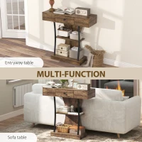HOMCOM Console Table, 3-Tier Industrial Hallway Table with Drawer, Storage Shelves, 91 x 32 x 87 cm, Rustic Brown(m-7)