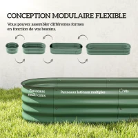 Outsunny Jardinière surélevée carré potager de jardin en acier modulable légumes, plantes, fleurs, dim. 195 x 62 x 30 cm vert(m-4)