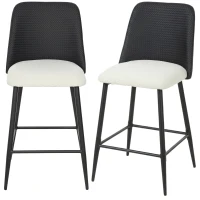 HOMCOM Juego de Taburetes Altos de Cocina con Respaldo y Reposapiés Tapizados de Lino y PU Marco de Acero Negro(m-11)