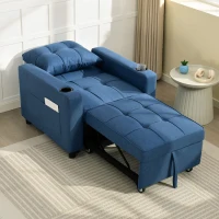 HOMCOM 3-in-1 Single Sofa Bed, Convertible Sleeper Chair Bed with 3-level Adjustable Back - Dark Blue(m-8)