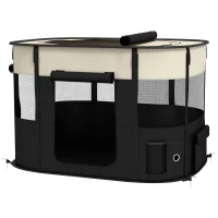PawHut Parc pliabil pentru câini, pisici și animale mici din țesătură Oxford cu depozitare 94 x 74 x 60 cm alb crem și negru(m-7)