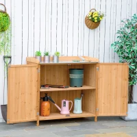 Outsunny Armário de jardim em pé mesa de replantio 2 em 1 - mesa de jardinagem porta dupla, prateleira, tampo em chapa de aço galvanizado - mesa de plantio em madeira de cedro pré-oleada(m-6)