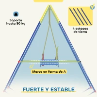 AIYAPLAY Columpio para Bebés 3 en 1 con Cuerdas Ajustables Cinturón de Seguridad Marco de Acero Plegable Azul(m-6)