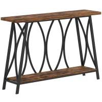 HOMCOM Narrow Console Table, Industrial 2-Tier Sofa Table with Metal Frame for Entryway, Living Room, 120x30x80cm, Rustic Brown(m-1)
