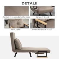 HOMCOM Fotoliu Pat 3 în 1 cu Spătar Reglabil pe 5 Niveluri și Pernă, 63x73x81 cm, Gri(m-6)