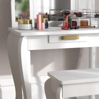 HOMCOM Toucador para Crianças com Espelho e Banco Toucador de Maquilhagem para Crianças de 3 a 6 Anos 52x32x85 cm Branco(m-9)