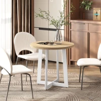 HOMCOM Table à manger ronde pour 4 personnes table de cuisine design moderne avec plateau effet bois et base en acier croisé(m-10)