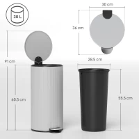 HOMCOM Coș de gunoi bucătărie 30L, coș cu pedală cu găleată interioară detașabilă, capac cu închidere silențioasă, 36x30x60,5cm, gri(m-3)