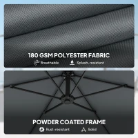 Outsunny Parasol ogrodowy ok. Ø300 cm z mechanizmem blokującym, korbą i obciążnikami, ciemnoszary(m-7)
