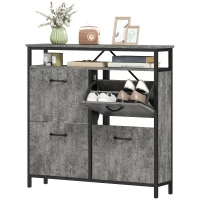 HOMCOM Shoe Storage Cabinet with 4 Flip Drawers and Open Shelf - Cement Grey(m-11)