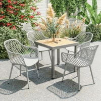 Outsunny Juego de 4 Sillas de Jardín Exterior de PP con Respaldo Diamante Asiento Anti-UV Reposabrazos y Patas Metálicas Gris(m-2)