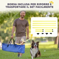 PawHut Set 4 Ostacoli Agility Dog per Addestramento Cani ad Altezza Regolabile con Borsa da Trasporto, Giallo(m-6)