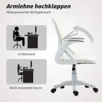 HOMCOM Ademende Mesh-Bureaustoel, Ergonomische Draaistoel met Opklapbare Armleuningen en Lendensteun, Wit(m-7)